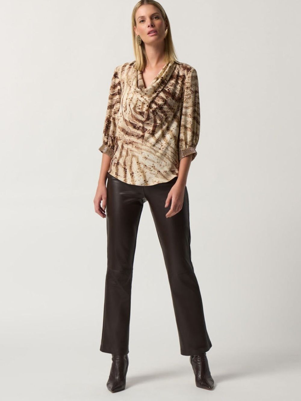 Joseph Ribkoff - Mocha Flared Faux-Leather Pants - size 10 - Style #233179
